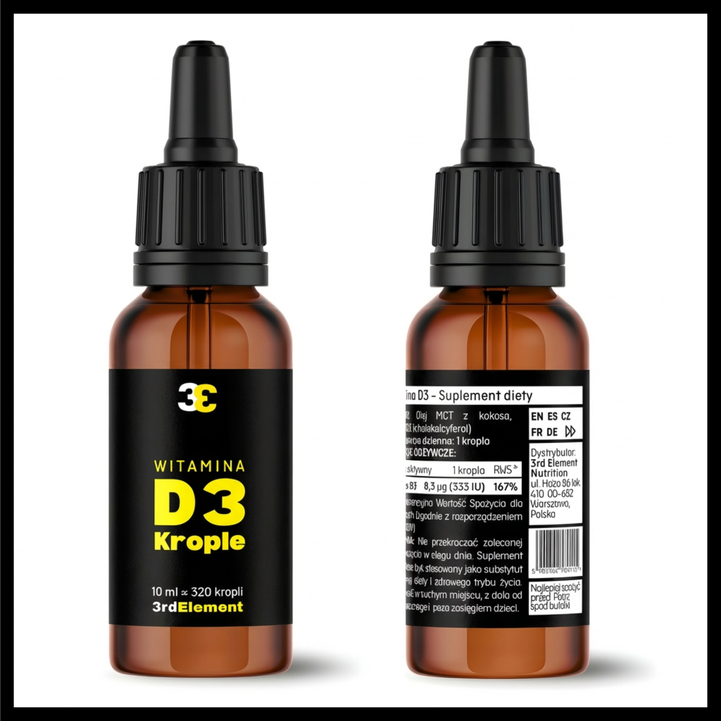 Witamina D3 w kroplach – 10 ml / 320 kropli – wegańska formuła, wspiera odporność, zdrowe kości i mięśnie
