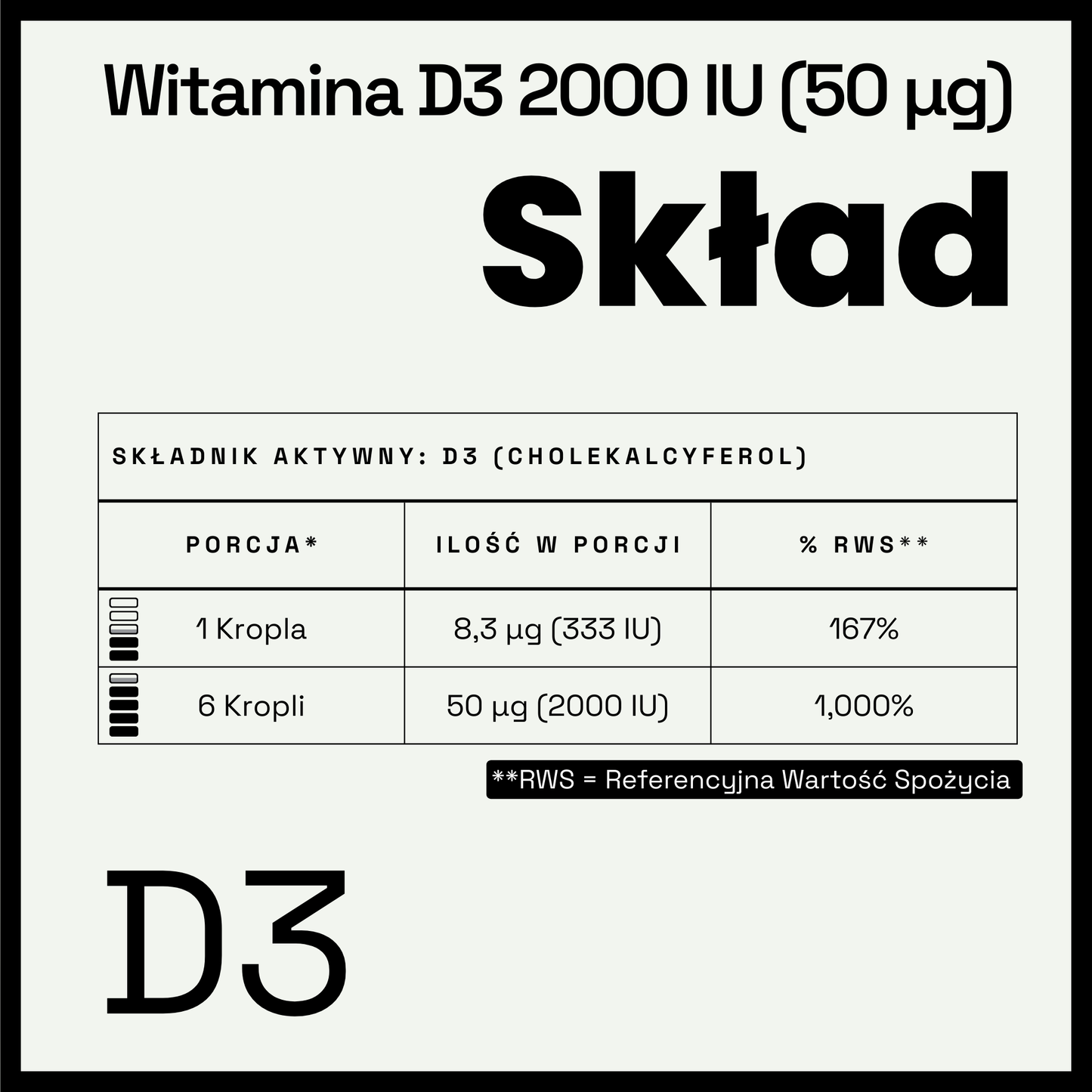 Witamina D3 w kroplach – 10 ml / 320 kropli – wegańska formuła, wspiera odporność, zdrowe kości i mięśnie