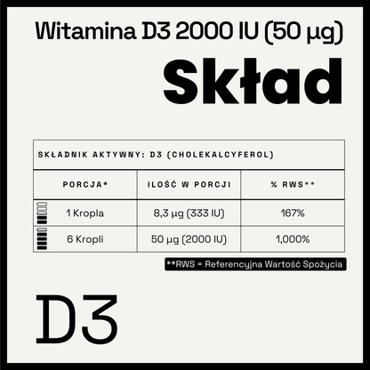Witamina D3 w kroplach – 10 ml / 320 kropli – wegańska formuła, wspiera odporność, zdrowe kości i mięśnie