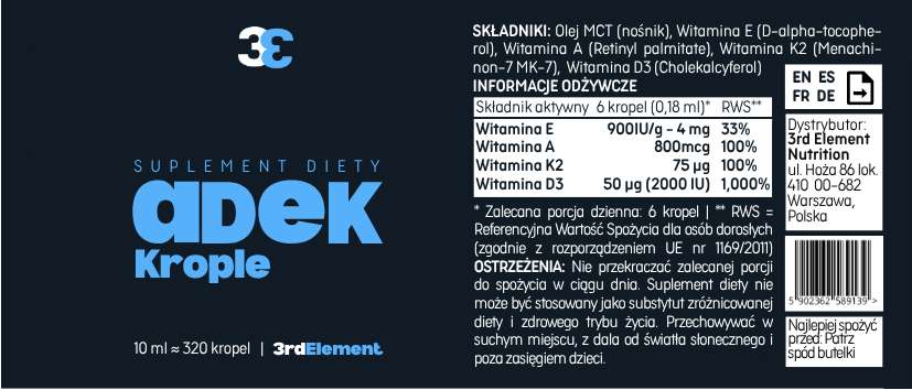 ADEK Krople 10 ml – kompleks witamin A, D, E i K