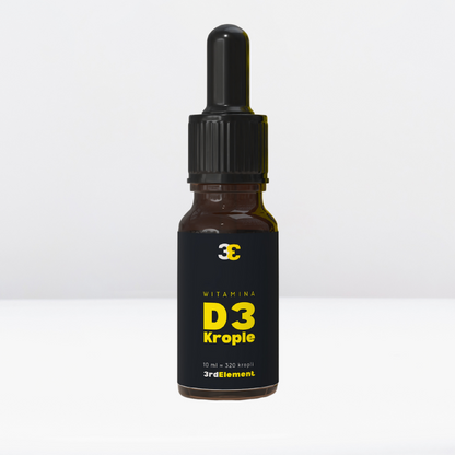 3rd Element Nutrition Witamina D3 krople 10 ml – pojedyncza butelka z zakraplaczem, naturalne źródło witaminy D3 dla zdrowych kości i odporności.