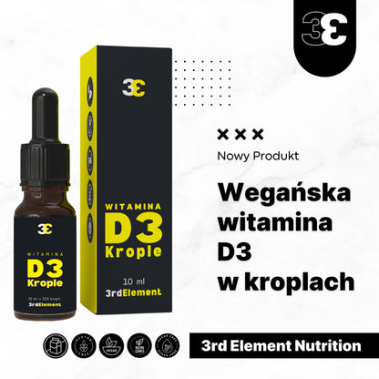 Witamina D3 w kroplach – 10 ml / 320 kropli – wegańska formuła, wspiera odporność, zdrowe kości i mięśnie